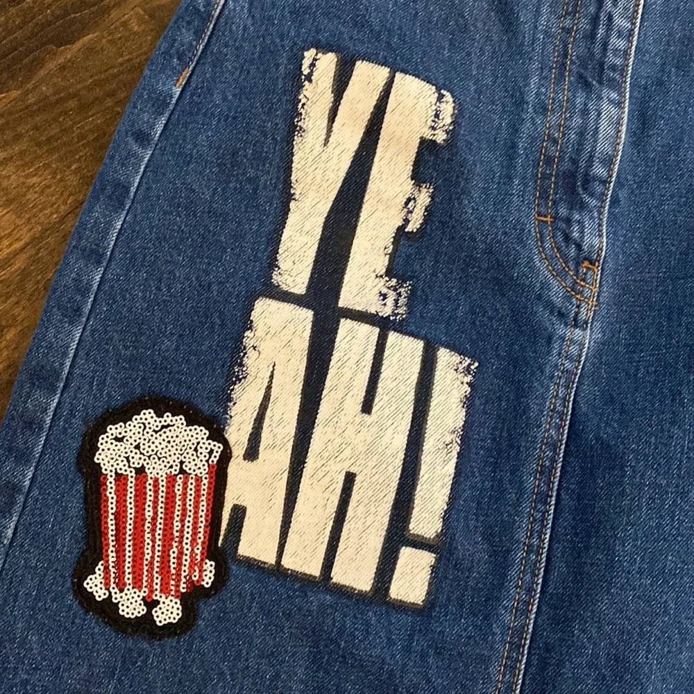 Zara “Yeah” popcorn denim jean midi skirt size XS